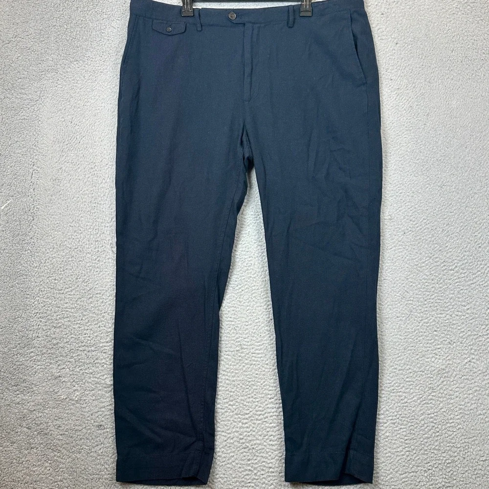 NEW Banana Republic Mens 40X32 Linen Blend Navy Blue Slim-Straight Trouser Dress